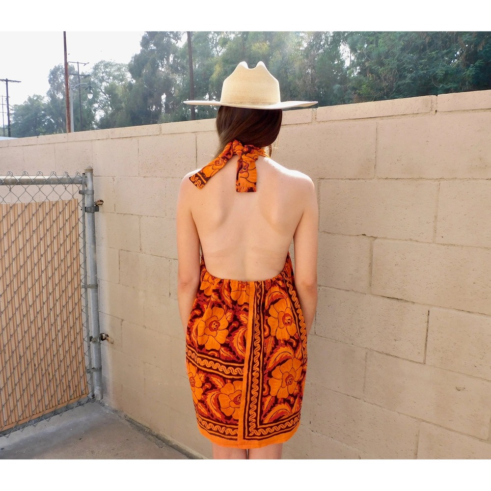 Vintage 70s Indian Boho Halter Mini Dress Tunic Purple Deadstock O/S - Picture 4 of 7